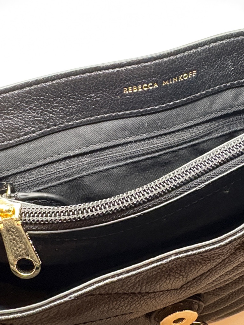 Rebecca Minkoff Black Quilted Shoulder Bag with Gold Hardware Chevron - Picture 11 of 11